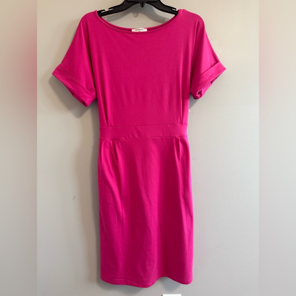 Zenana Outfitters Vibrant Pink Midi Dress shirt dress hot pink size large